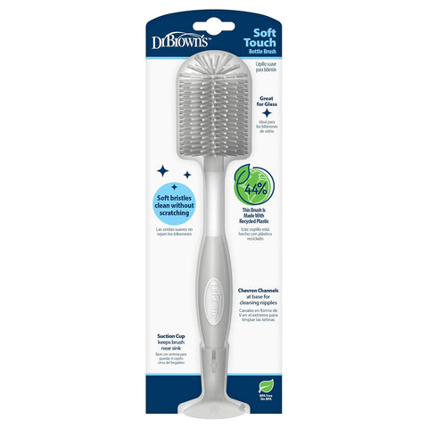 Dr. Brown's Soft Touch No Scratch Baby Bottle Cleaning Brush, Nipple Cleaner & Suction Cup Base for Easy Storage, BPA Free, Gray (Pack of 12)