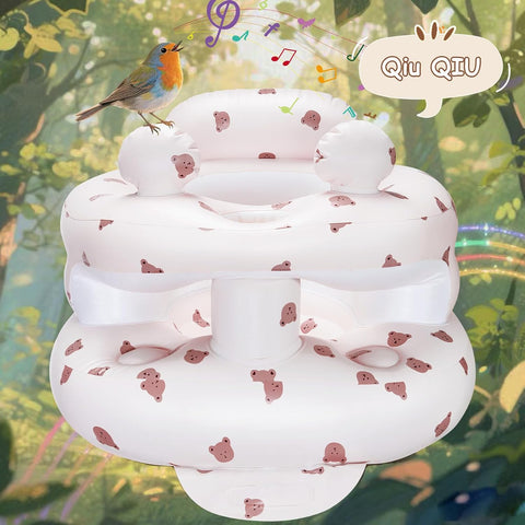 Inflatable Baby Seat for Babies 3-36 Months，[Squeaky Sound & Anti-Fall Design] Inflatable Chair with Sound-Making Ears, Baby Seat for Sitting-Up Practice, Built-in Air Pump (Ear Bear)