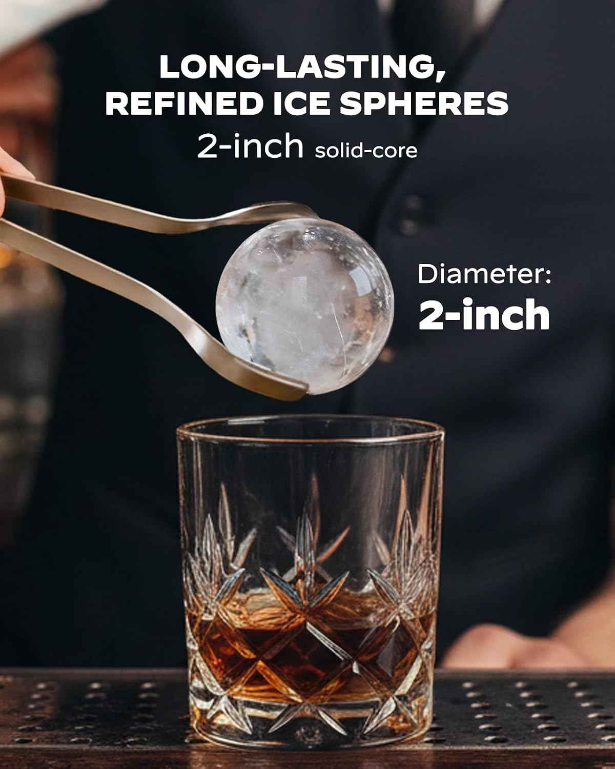 Silonn 2" Sphere Clear Ice Maker Countertop, Slow-Melting Crystal Ice Balls for Whiskey, 4 Pcs in 35 Mins / 144 Pcs/Day, Rapid Sphere Technology, One-Click Self-Cleaning, Ideal for Bourbon