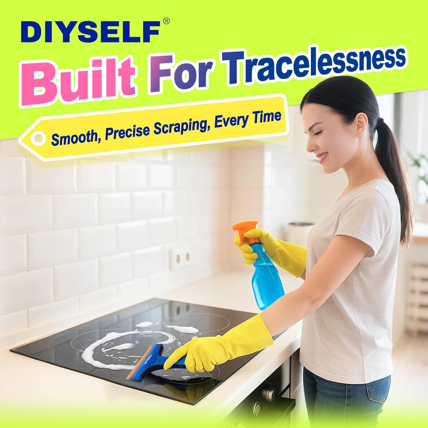 DIYSELF Window Scraper with 5 Pcs 4-Inch Plastic Razor Blades for Windows