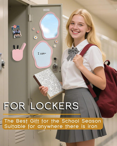 KEYDUACU 12 pcs Girls Pink Locker Accessories, Locker Decorations Including Mirrors, whiteboards, Magnets and organizing Supplies. Ideal for Back-to-School Essentials and The Office (12 pcs-Pink)