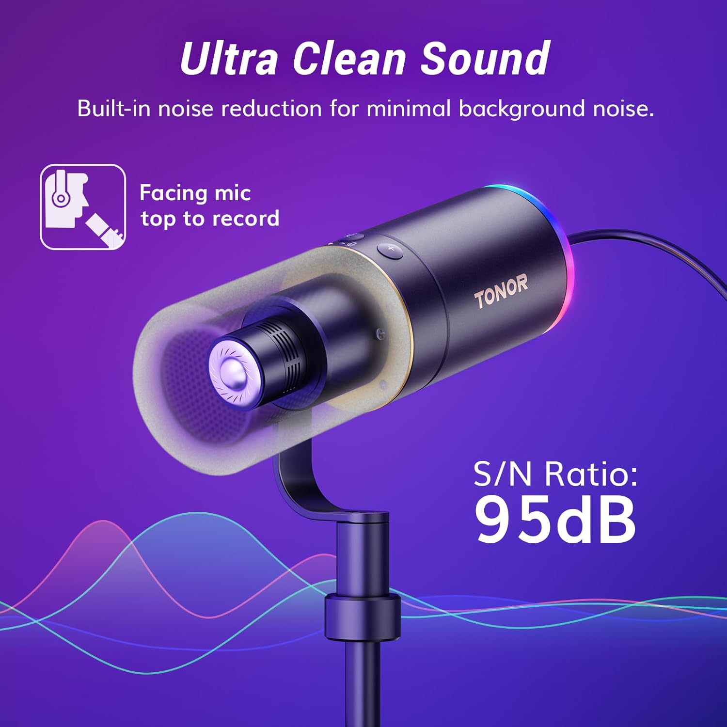 TONOR Dynamic Podcast Microphone, XLR/USB Mic for Recording, Streaming, XLR Cardioid Studio Mic with Quick Mute, Volume Control, 200 cm/78inch Cable, with RGB and Desktop Stand, Black, TD520S