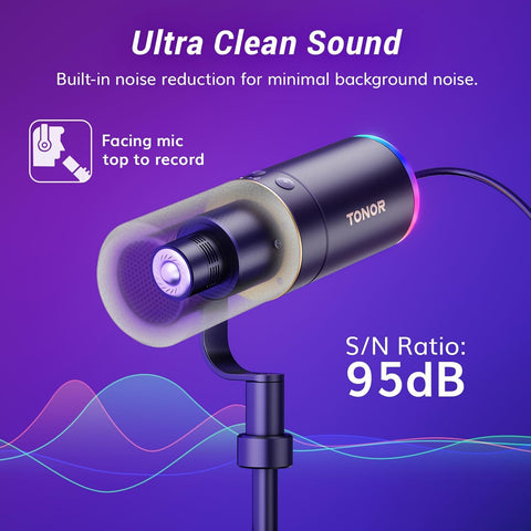 TONOR Dynamic Podcast Microphone, XLR/USB Mic for Recording, Streaming, XLR Cardioid Studio Mic with Quick Mute, Volume Control, 200 cm/78inch Cable, with RGB and Desktop Stand, Black, TD520S