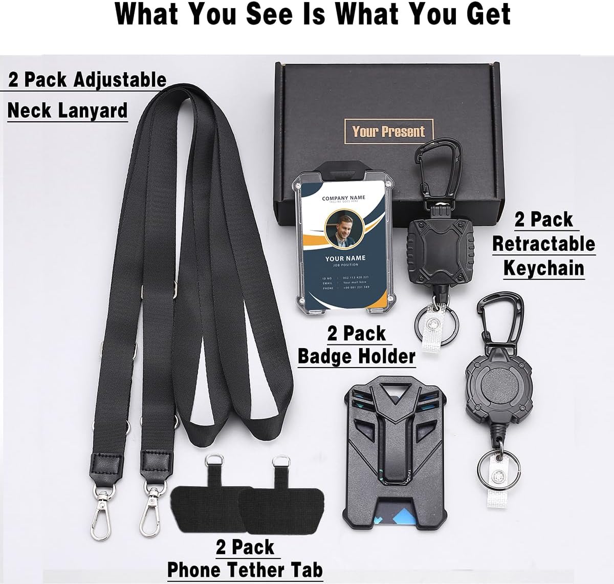 Badge Holder Retractable Clip Heavy Duty Carabiner Badge Reel Keychain with Lanyard ID Cards Holder Cool Tactical ID Holder