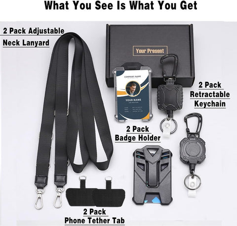 Badge Holder Retractable Clip Heavy Duty Carabiner Badge Reel Keychain with Lanyard ID Cards Holder Cool Tactical ID Holder