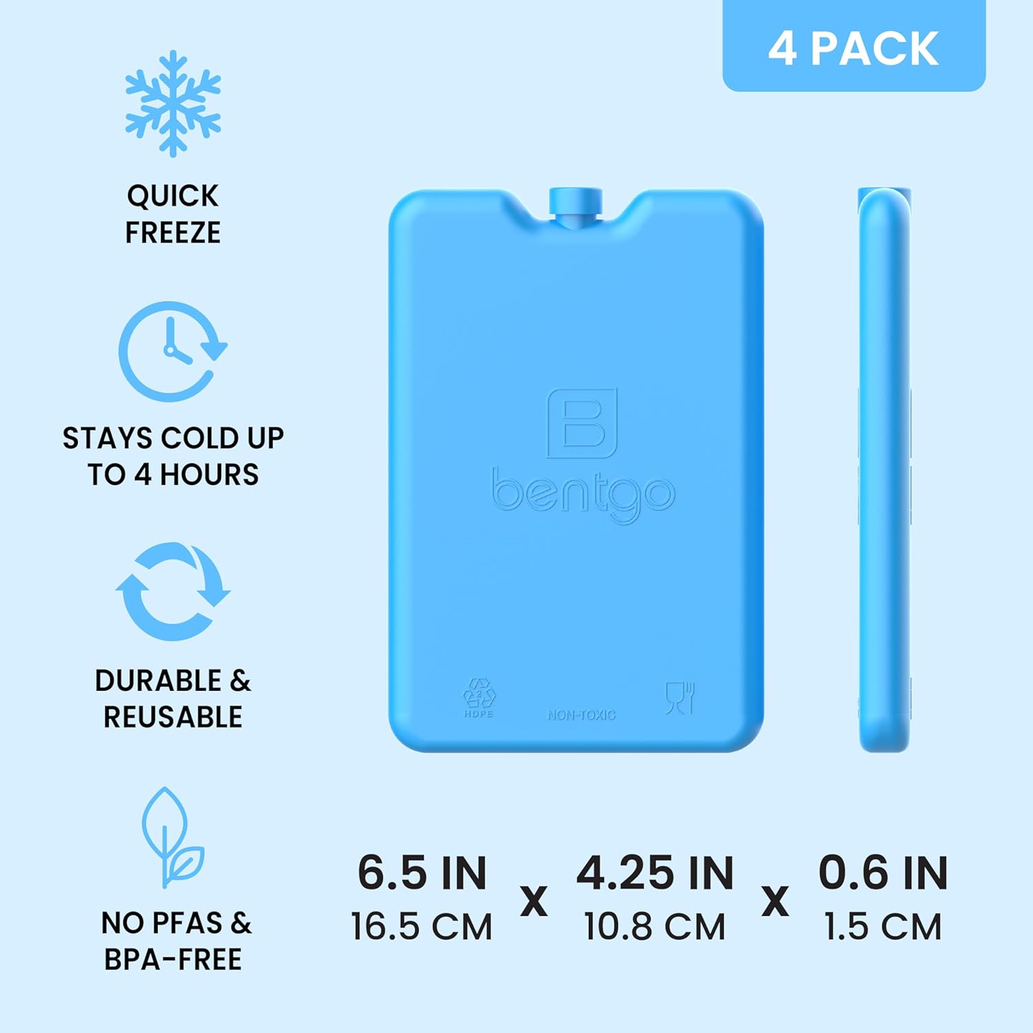 Bentgo Chillers Ice Packs, Slim Reusable Lunch Ice Packs, 4-Pack