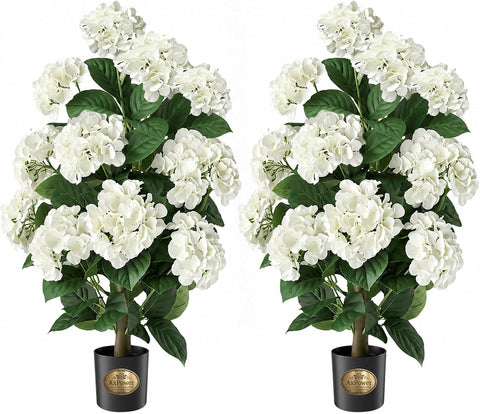 2 Pack Hydrangea Artificial Tree Flowers for Outdoor Faux Bush Plant