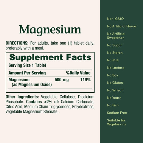 Nature's Bounty Magnesium 500 mg Tablets (Pack of 1)