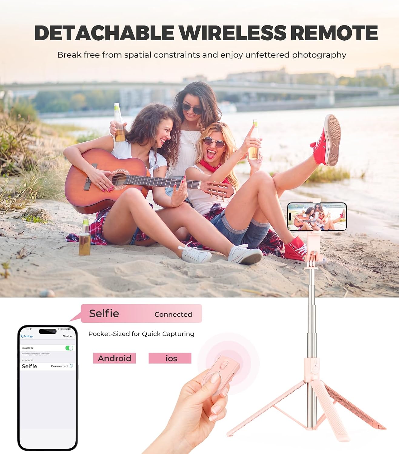 71” Phone Tripod & Selfie Stick for iPhone/Samsung/Android/Camera