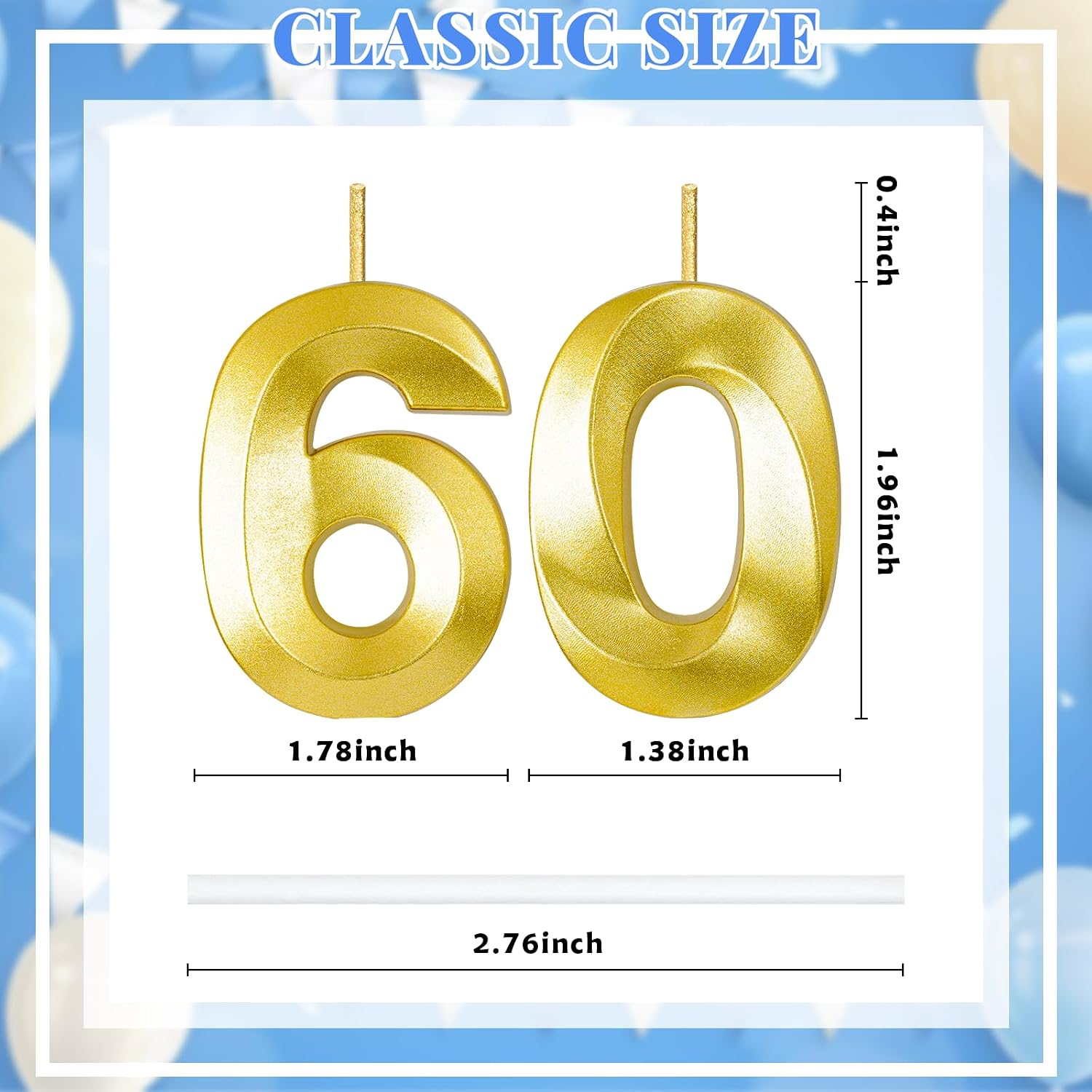60th Birthday Decorations for Women and Men, Gold Number 60 Candle