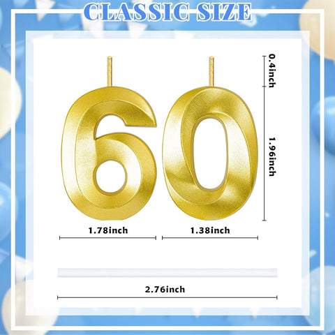 60th Birthday Decorations for Women and Men, Gold Number 60 Candle