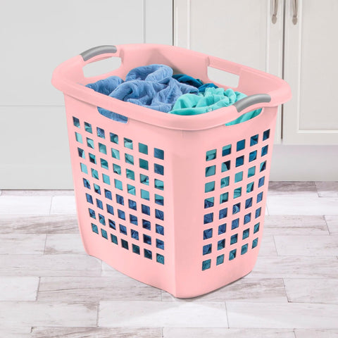 Sterilite 4-Pack Ultra Easy Carry Laundry Basket, Plastic Clothes Hamper Bin w/Comfort Grip Handles & Rim, 2.1 Bushel Capacity, Pink Frost
