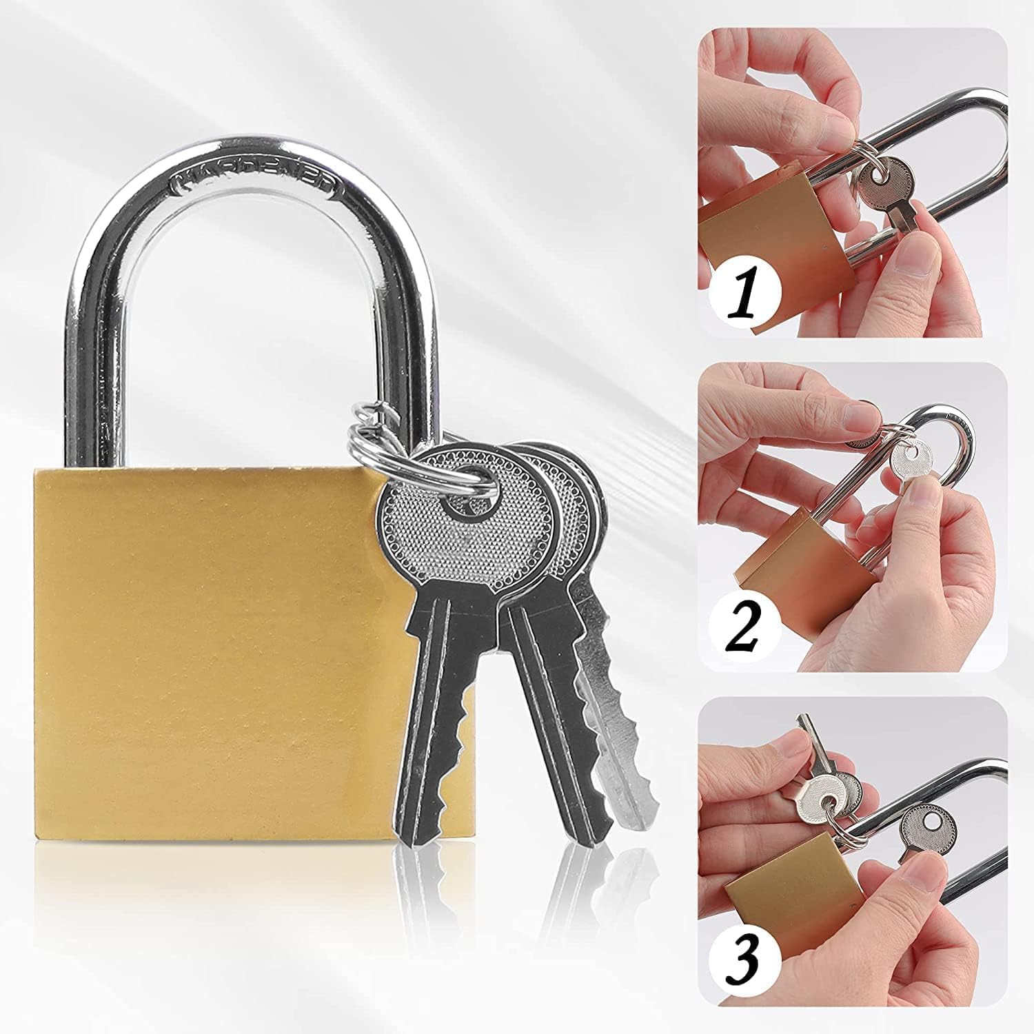 XFJSAK 4 Pcs Small Keyed Padlocks, 32mm, Gold, Compact, D Shape, Hardened Alloy, Securing Luggage, Gym Lockers