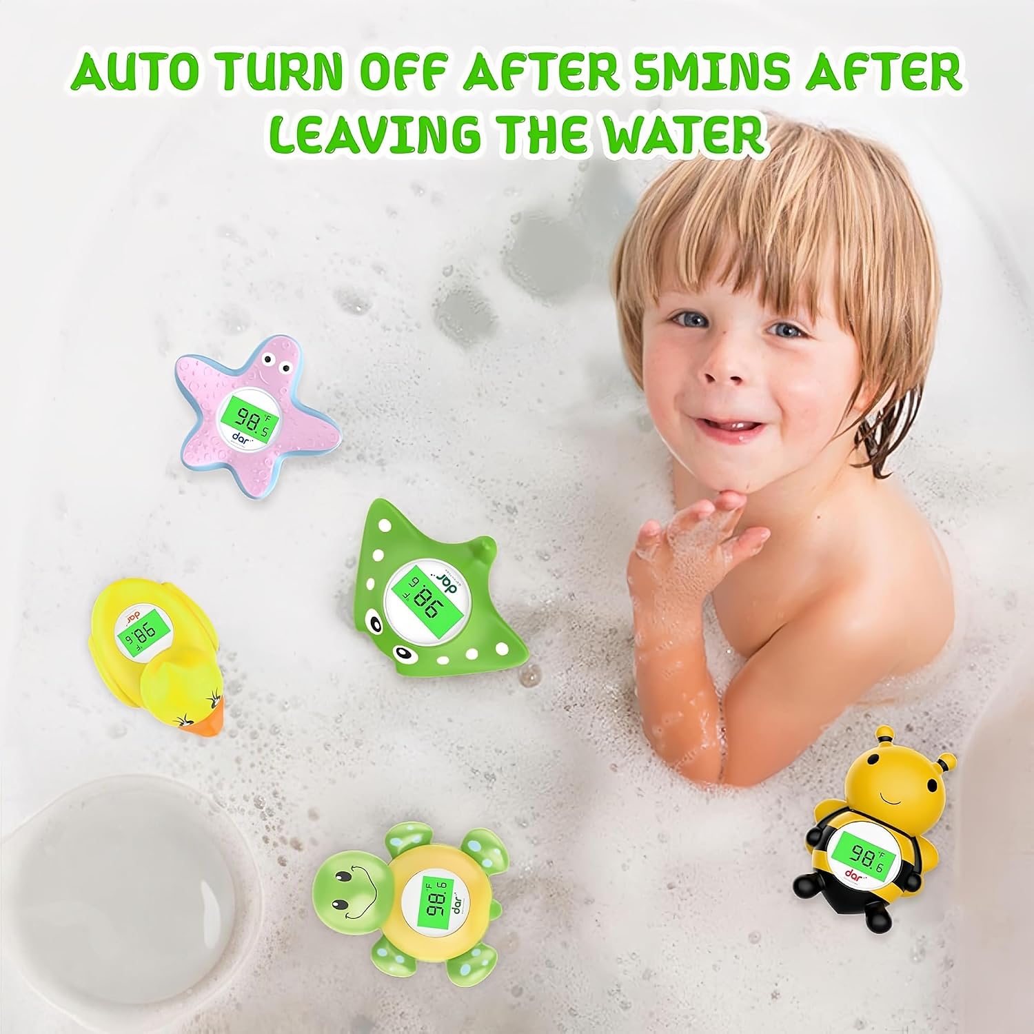 Baby Bath Thermometer for Infant & Toddler, Floating Digital Water Thermometer with 3‑Color LED Backlight, Baby Bath Toy, Hot & Cold Alert, BPA‑Free,Ray Shape
