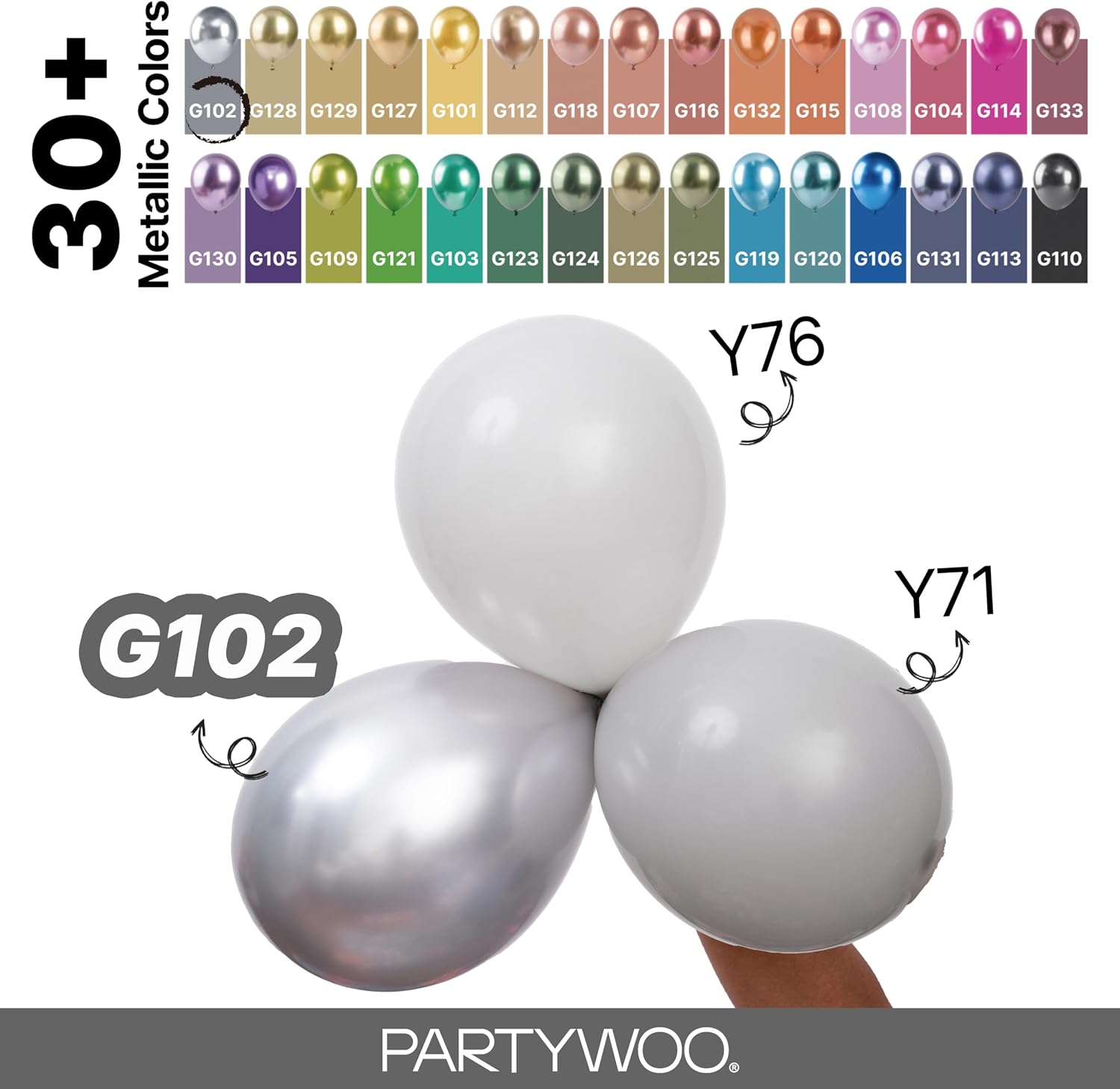 PartyWoo Metallic Silver Balloons, 127 pcs Silver Balloons Different Sizes Pack of 36 18 12 10 5 Inch Silver Balloons Arch Kit Balloon Garlandfor Birthday, Graduation, Party Decorations, Silver-G102