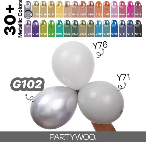 PartyWoo Metallic Silver Balloons, 127 pcs Silver Balloons Different Sizes Pack of 36 18 12 10 5 Inch Silver Balloons Arch Kit Balloon Garlandfor Birthday, Graduation, Party Decorations, Silver-G102