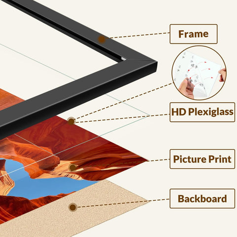 20x24 Picture Frame Set of 2, 20 x 24 Black Picture Frame with HD Plexiglas, 20 by 24 Poster Frame, Display Frame for Vertical or Horizontal, Presenting Spatial Aesthetics-Form & Light Series