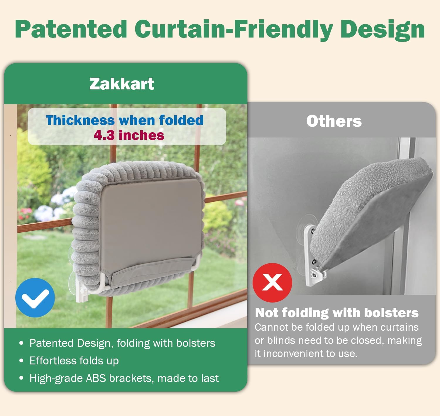 Zakkart SnugCloud Foldable Cat Window Perch (Cream White, M)