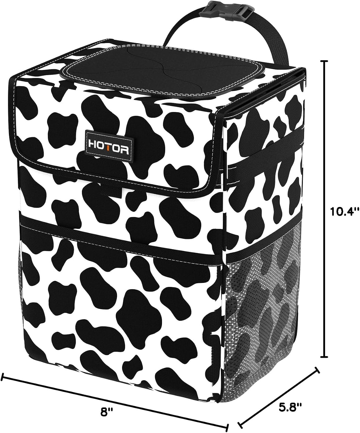 HOTOR Car Trash Can, Leak-Proof Car Organizer, Cow Print, 2-Gallon