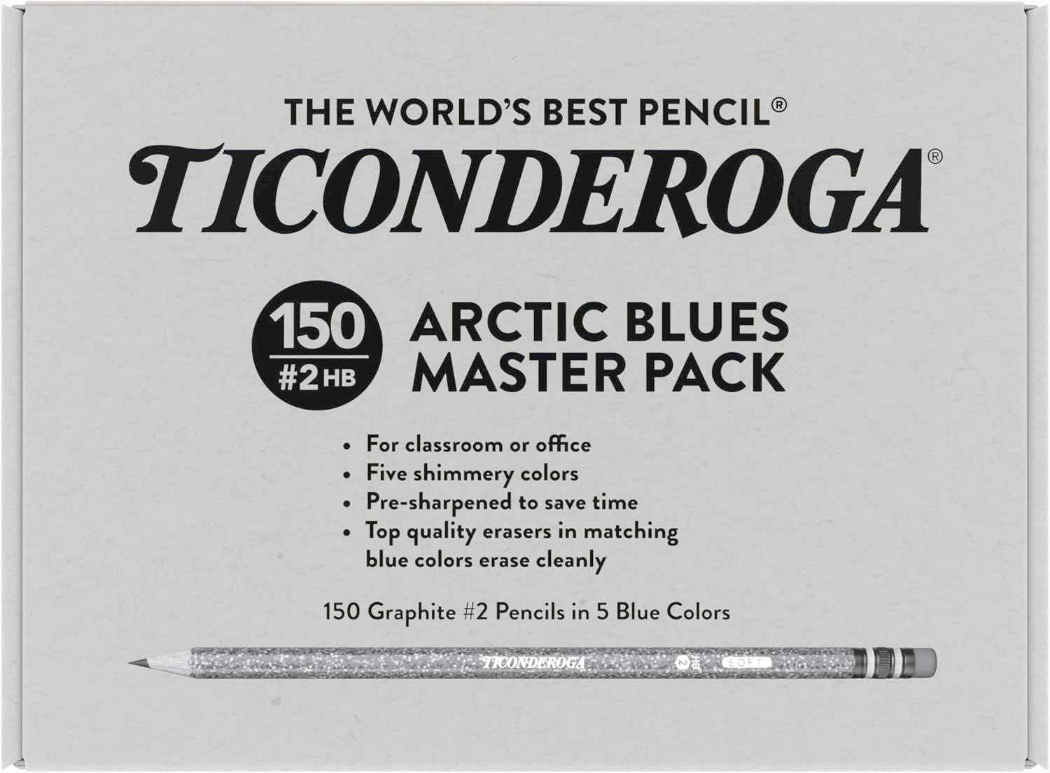 Ticonderoga Wood-Cased Pencils Pre-Sharpened, Arctic Blues, 150 Count