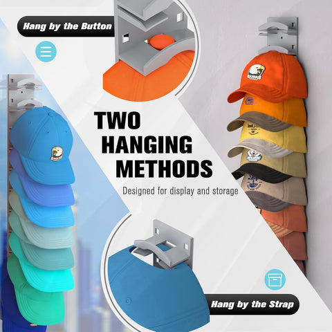 Hat Organizer for Baseball Caps 2Pack, Hat Rack for Wall with Strong Adhesive Hold up to 20 Hats, Hat Hanger Holder Display for Door Closet, Cap Organizer Storage Multilayer Two Mounting Option(Grey)