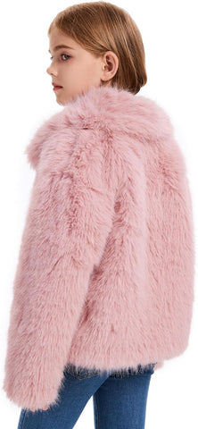 Flygo Girls Faux Fur Coat Fluffy Open Front Winter Shaggy Jackets 5-14Y