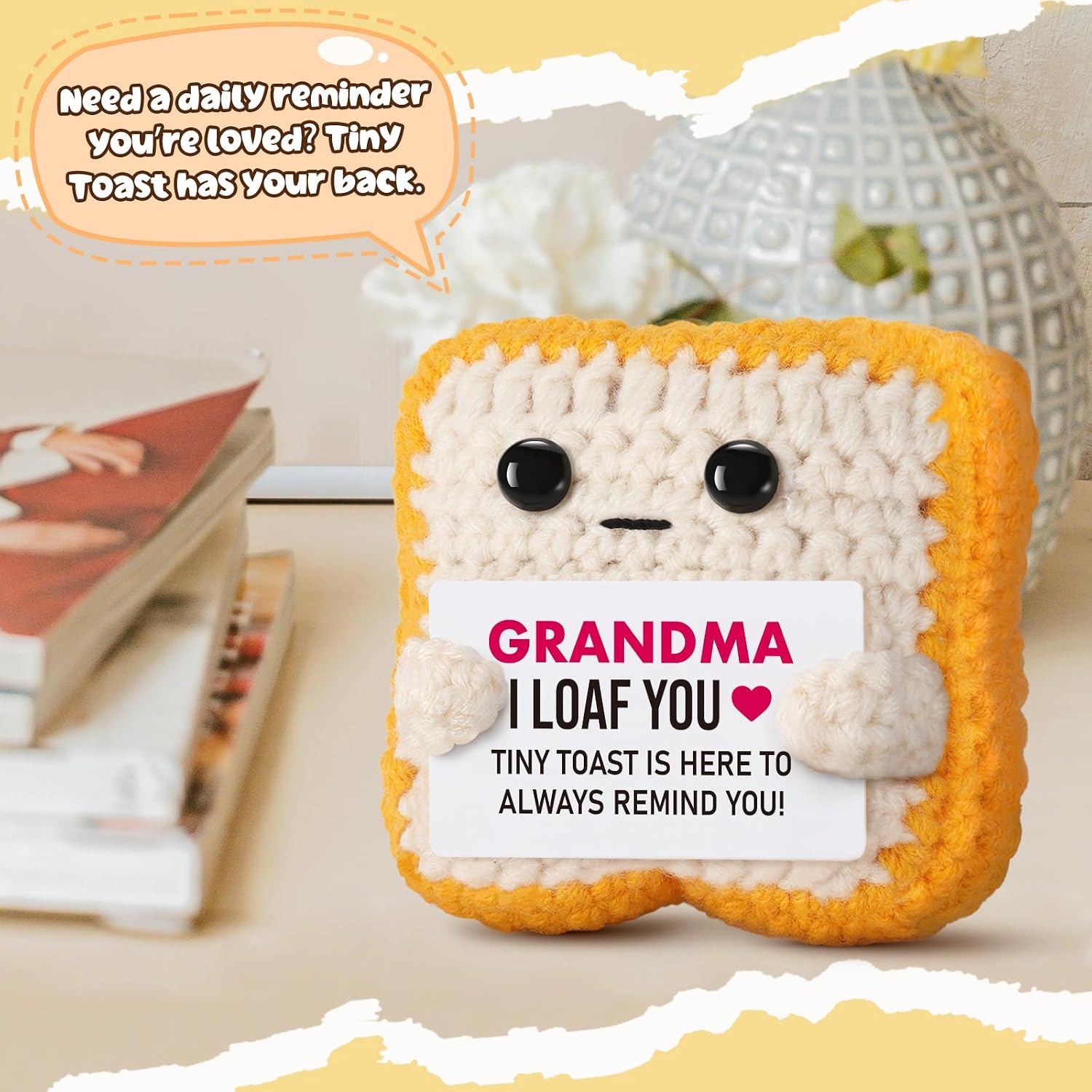 Gifts for Grandma from Granddaughter, Grandson - Funny "I Loaf You" Crochet Toast - Unique Mothers Day, Birthday, Christmas Gift for Grandma, Nana, Gigi - Cute Keepsake & Décor