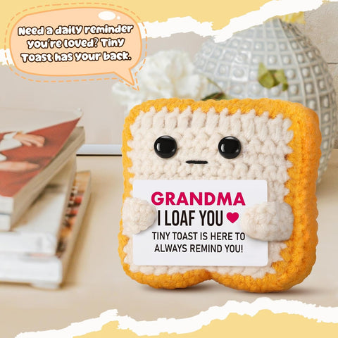 Gifts for Grandma from Granddaughter, Grandson - Funny "I Loaf You" Crochet Toast - Unique Mothers Day, Birthday, Christmas Gift for Grandma, Nana, Gigi - Cute Keepsake & Décor