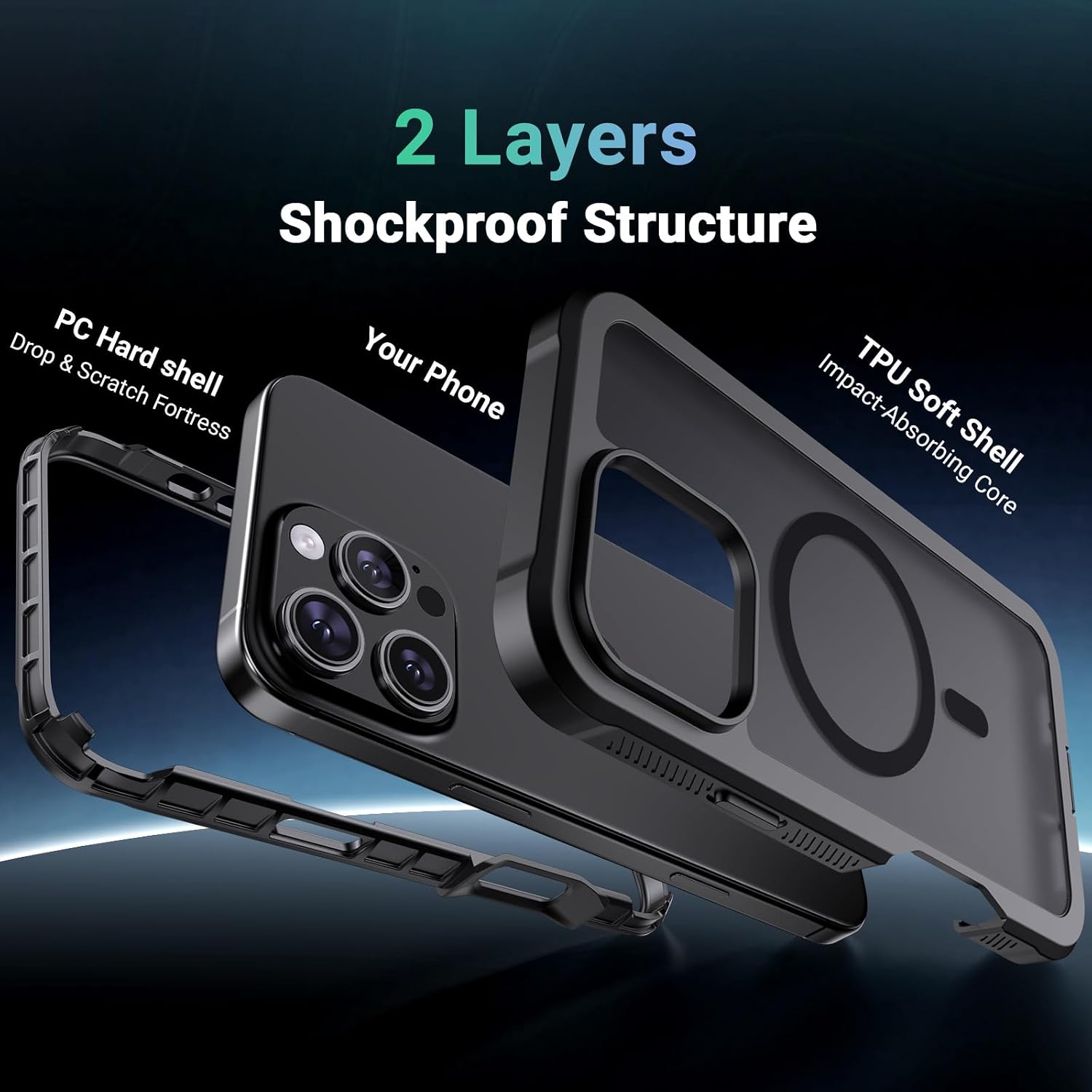 jaroco Magnetic for iPhone 16 Pro Max Case Heavy Duty Protection Black