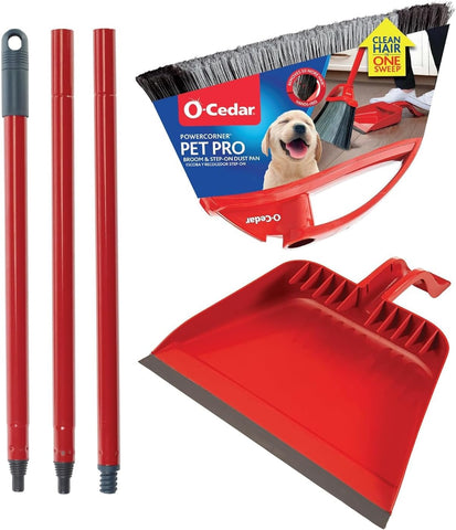 O-Cedar Pet Pro Broom with Step-On Dustpan | Removes Over 99% of Dust & Dirt in One Sweep | Removes 3X More Pet Hair | Quiet Cleaning Tool for Cat and Dog Owners