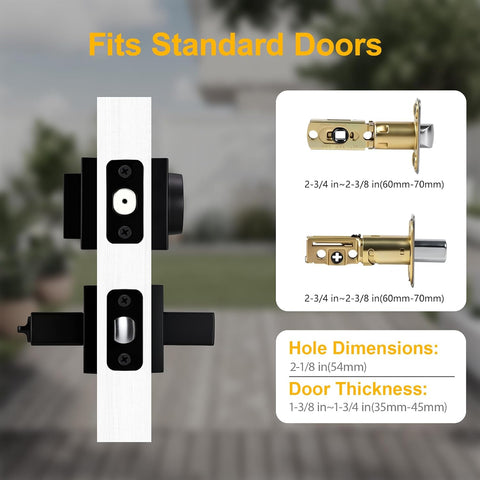Exterior Door Lock Set with Deadbolt, Keyed Alike Door Handle with Lock, Heavy Duty Matte Black Door Knob and Deadbolt Combo for Front Entry Door, 2 Pack