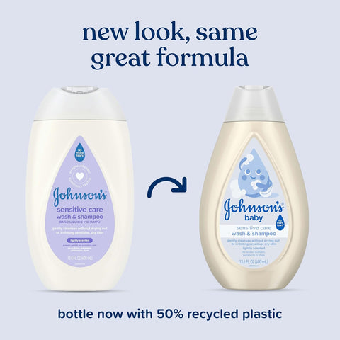 Johnson's Baby Sensitive Care Baby Wash & Shampoo, Light Scent, 13.6 fl oz