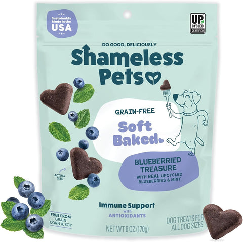 Shameless Pets Soft-Baked Dog Treats, Blueberried Treasure - Natural & Healthy Dog Chews with Mint for Immune Support - Made in USA, Free from Grain, Corn & Soy - 6-Pack