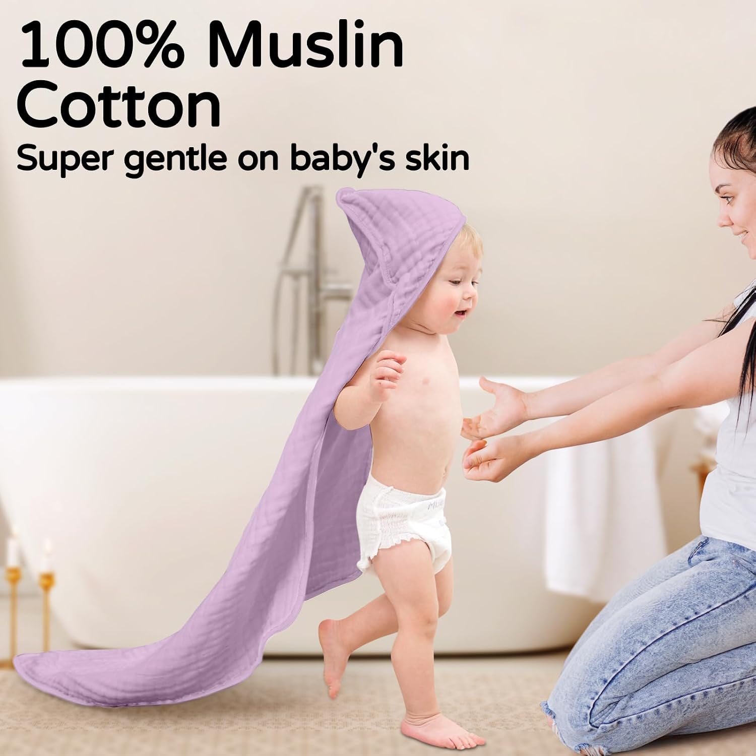 Yoofoss Hooded Baby Bath Towels 2 Pack 100% Muslin Organic Cotton with Hood