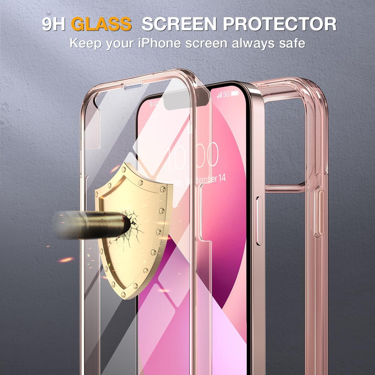 miracase for iPhone 13 Case 6.1",Built-in Glass Screen Protector,Clear Pink
