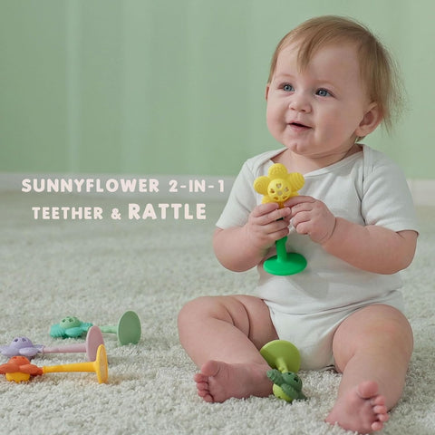 Baby Teether Rattle, Silicone Suction Cup Teething Toy, Blue
