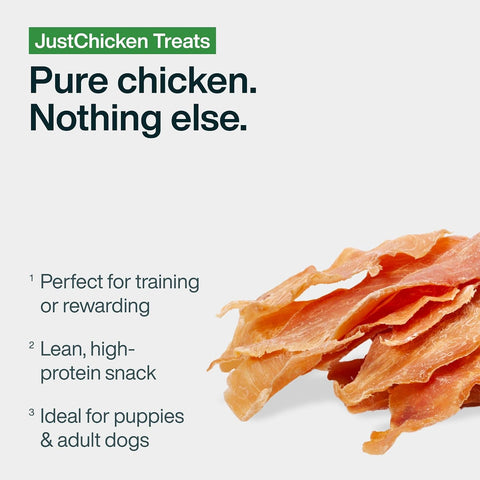 Just Food for Dogs Single Ingredient Healthy Dog Treats and Dog Snacks, Jerky Treats, Human Grade, Preservative and Grain Free, Rawhide Free Chews, Low Calorie Treat - Chicken Breast, 5 oz