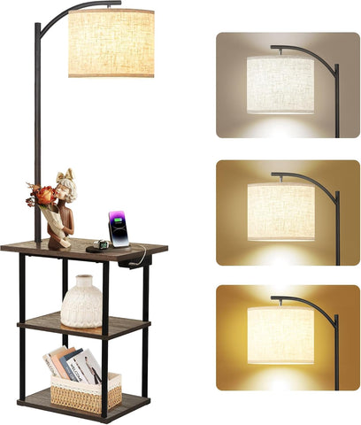 PESRAE Floor Lamp with Table, End Tables with Charging Station