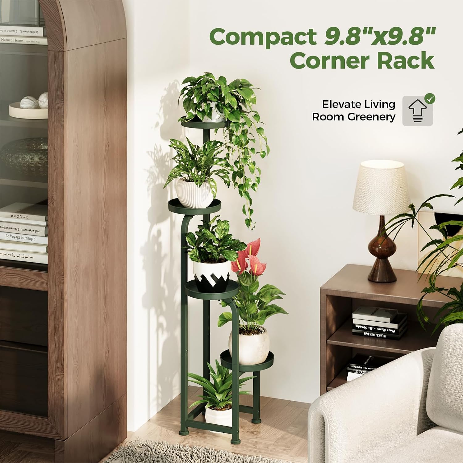 Bamworld Corner Plant Stand Indoor Outdoor Tall Metal Flower Pot Stands