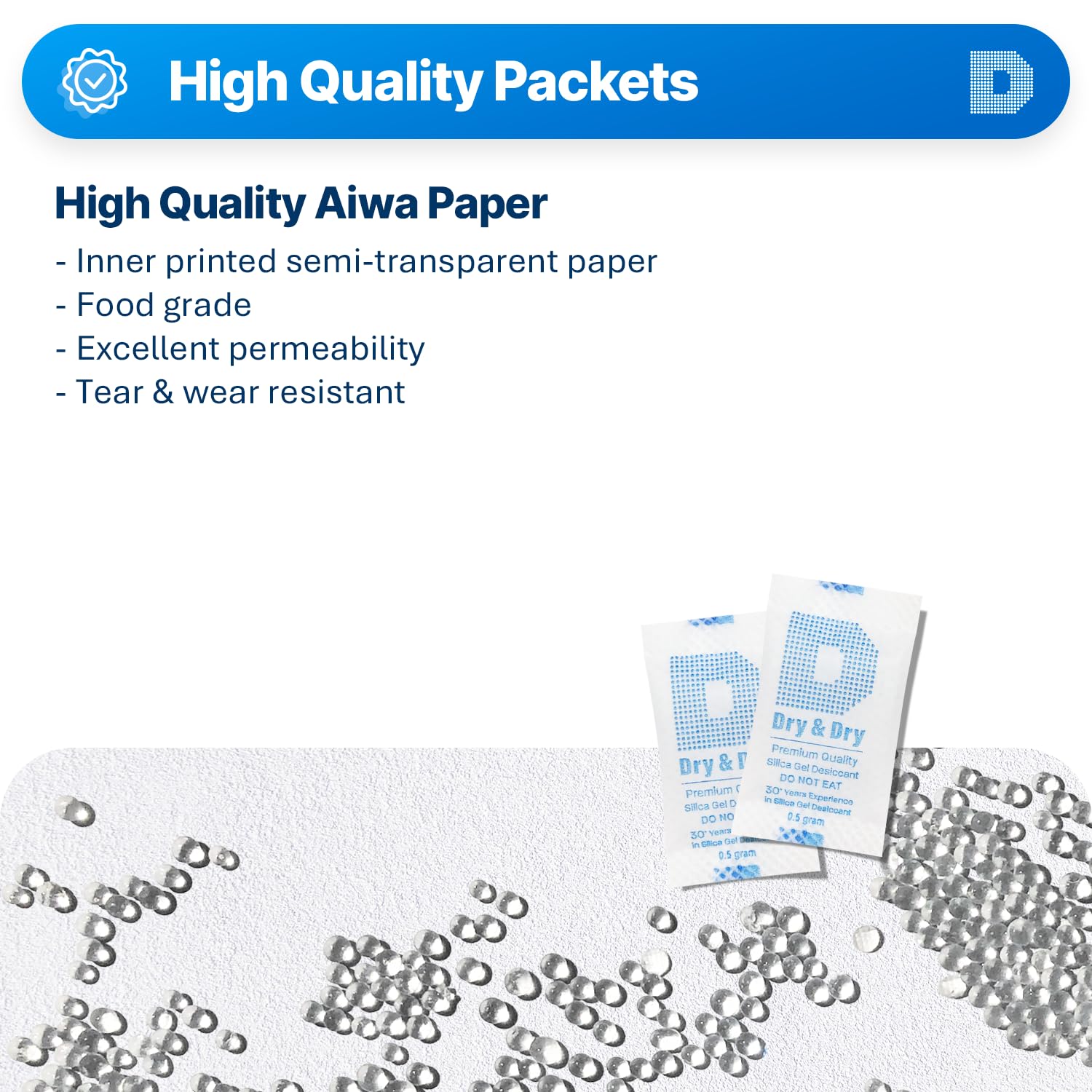 Dry & Dry 0.5(Half) Gram [1000 Packets] Silica Gel Packets Desiccants Silica Gel Packs - Rechargeable Moisture Absorbers for Food Storage, Electronics, 3D Filament & Safes