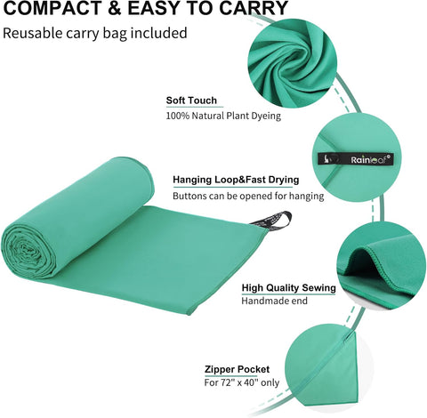 Rainleaf Microfiber Towel Quick Dry Camping & Travel & Gym Towel. Compact