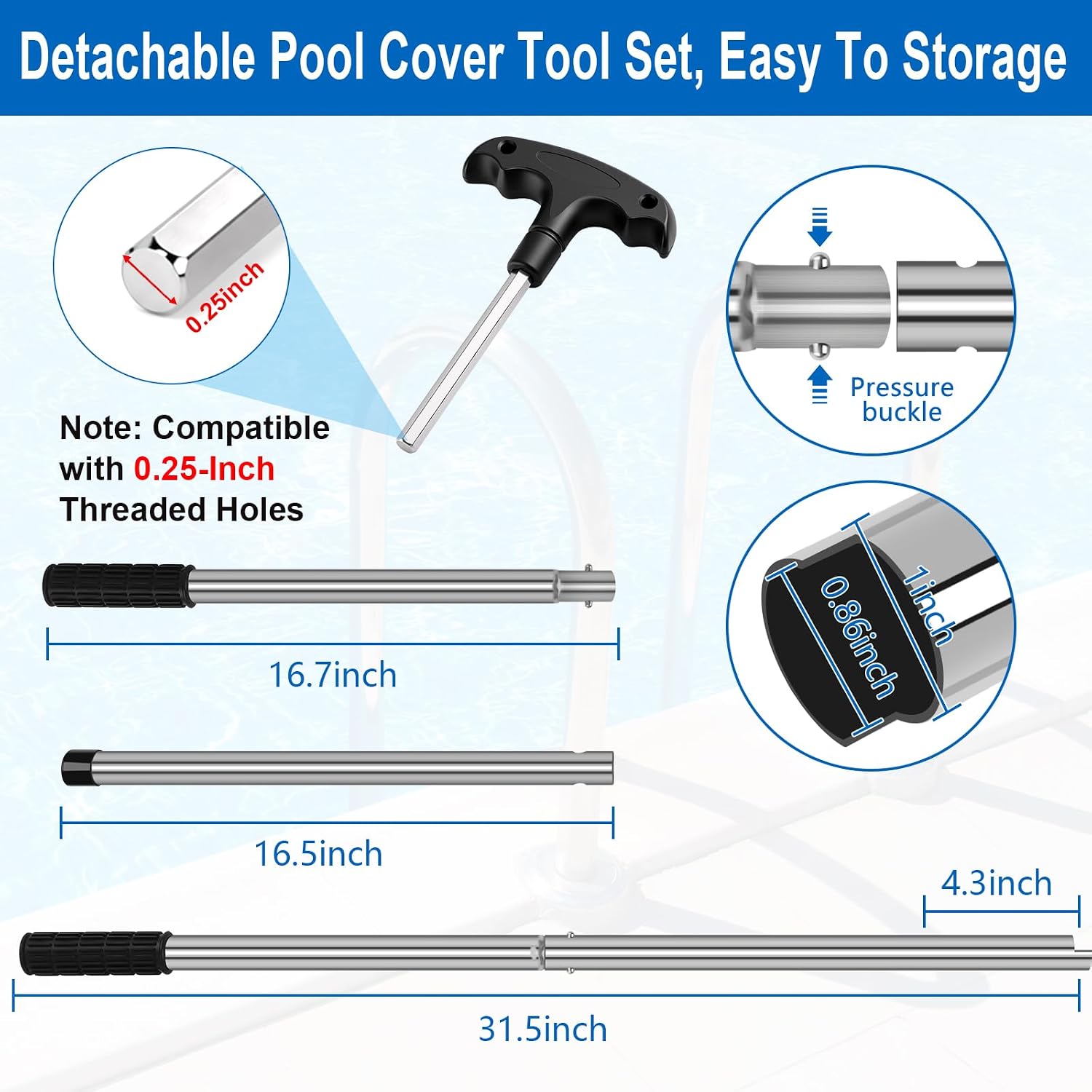 31-1/2 inch Pool Cover Tool Set, Pool Cover Installation Tool with Hex Key
