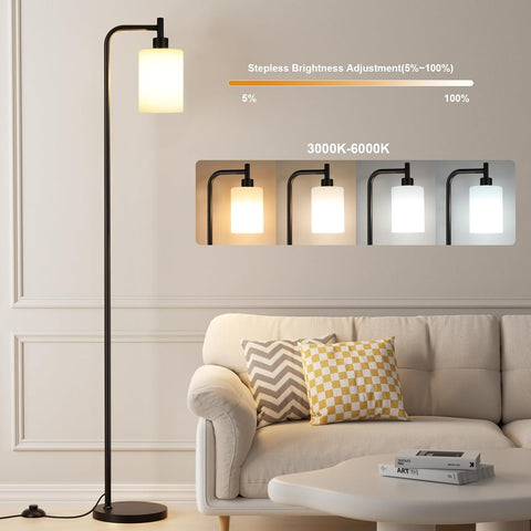 Ziisee Floor Lamps for Living Room - Standing Lamp with Remote Control Glass Shade, Modern Floor Lamp with LED Bulbs, Bright Industrial Floor Lamp for Bedroom, Black Tall Lamp for Office