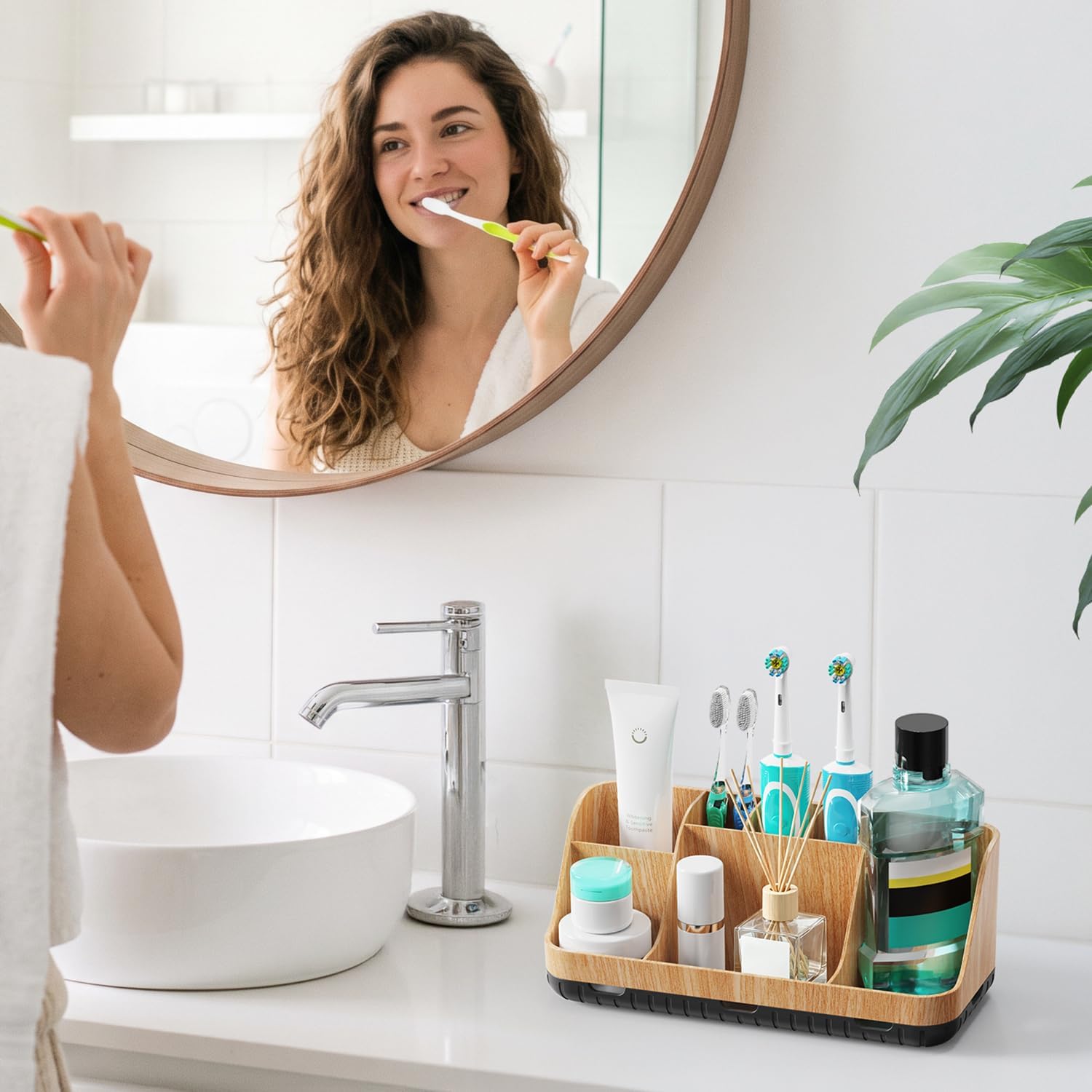 GFWARE Bathroom Organizers and Storage - Detachable 7 Slots Kids Electric Toothbrush and Toothpaste Holde Drainage for Bathroom Accessories Organization Counter Vanity Storage