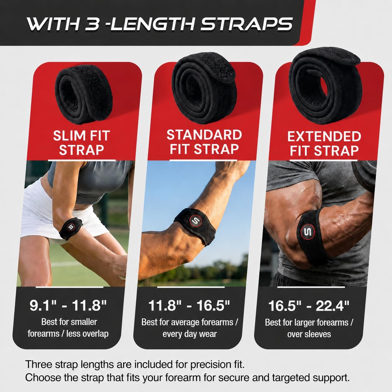 Sleeve Stars Tennis Elbow Brace for Men & Women, Elbow Brace for Tendonitis, Tennis Elbow Strap, Golfers Elbow Brace, Elbow Support Wrap for Tennis Elbow Relief, Fits 9"-23" (Single/Black)