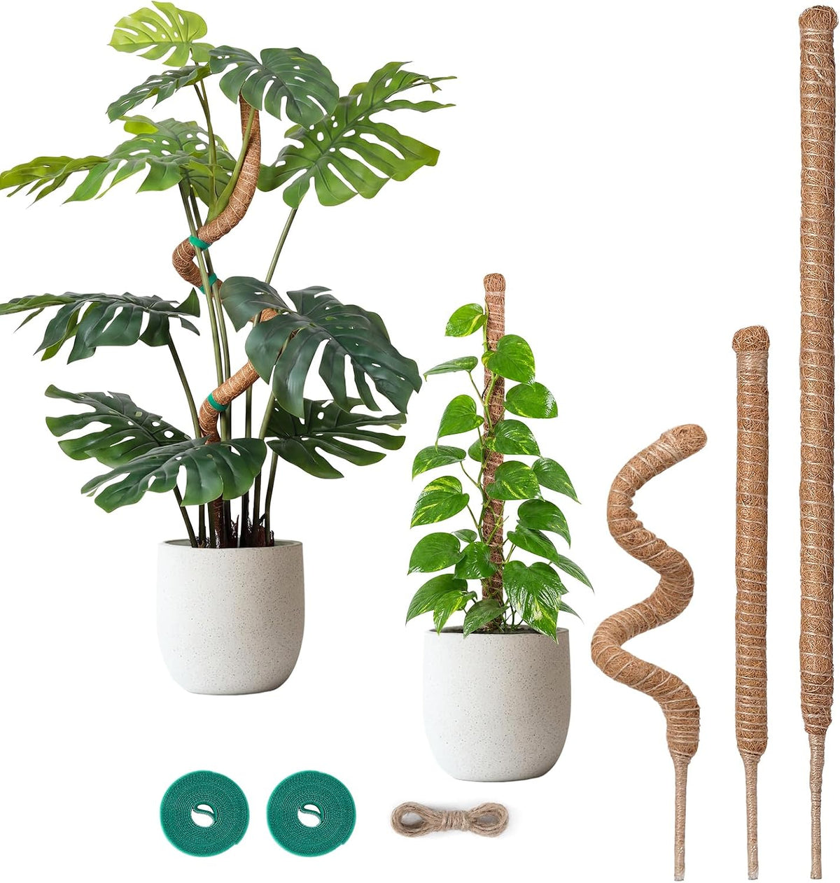 3 Pack Moss Pole Monstera Plant Support, 2 Pack 28" & 1 Pack 48" Bendable Plant Stakes Made of Real Coco Coir Support for Climbing Indoor Plants, Tall Moss Stick Trellis for Potted Climbers