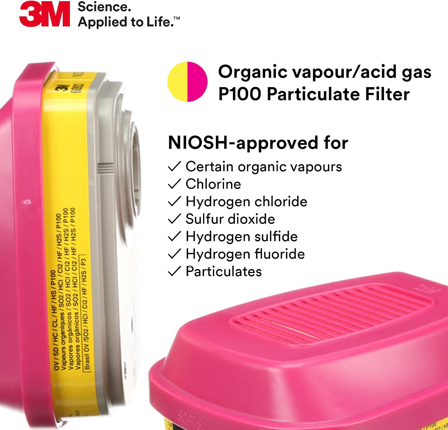 3M P100 Respirator Cartridge/Filter 60923, NIOSH Approved, 1 Pair
