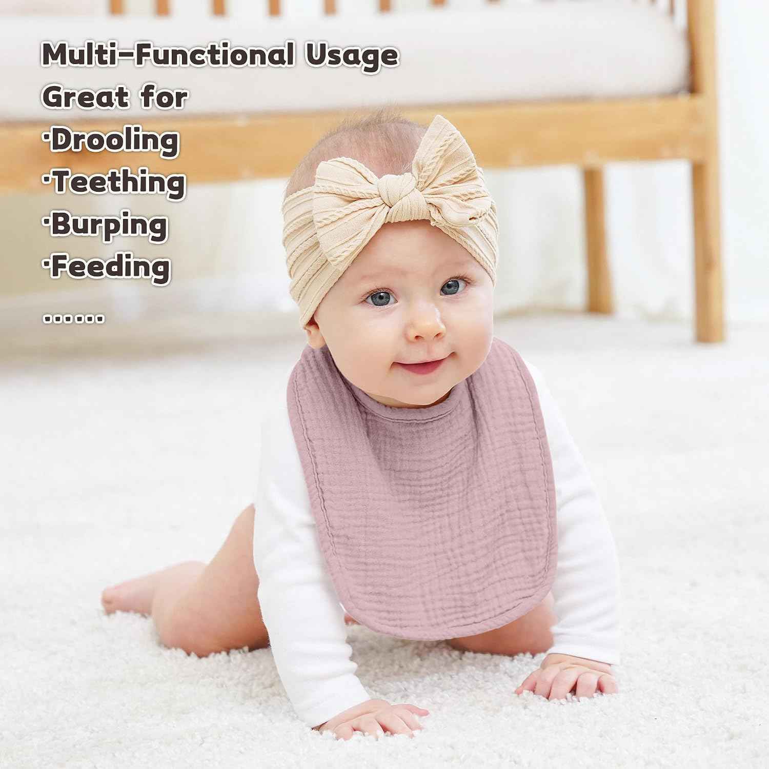 Susurration Muslin Baby Drool Bibs 6Pack Soft Square Adjustable Baby Bandana Bibs for Unisex Girls & Boys