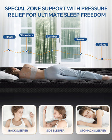 BEDELITE Twin XL Memory Foam Mattress Topper Dual Layer (Black)
