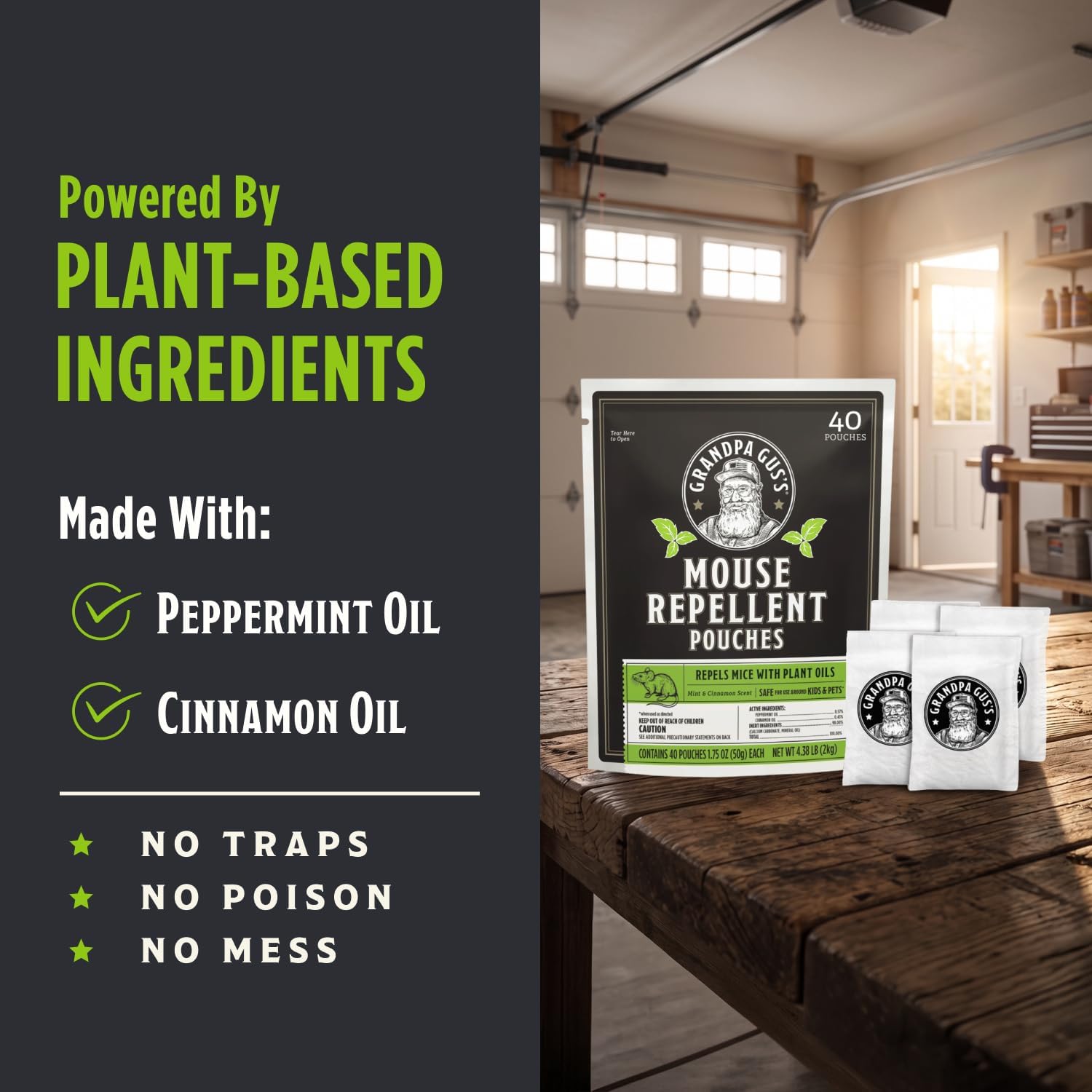 Grandpa Gus's Mouse Repellent Pouches, Natural Peppermint Oil, 40 Pouches